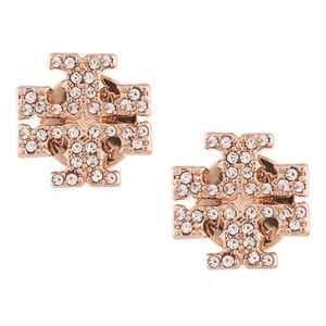 TORY BURCH • Rose Gold Crystal Logo Earrings